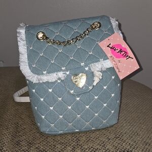NWT Luv Betsy By Betsy Johnson Quilted Heart Denim Backpack